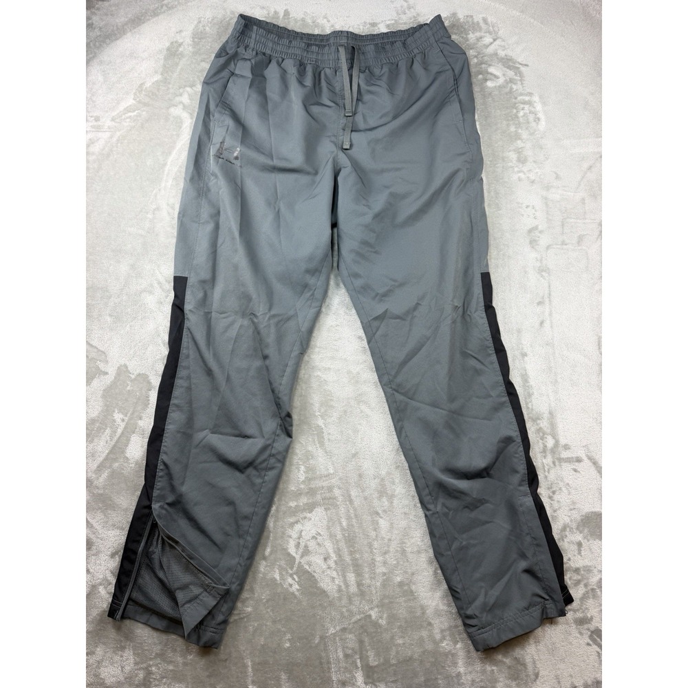 Under Armour Track Pants Mens Large Gray Loose Fit Mesh Lined Ankle Zip Ripstop